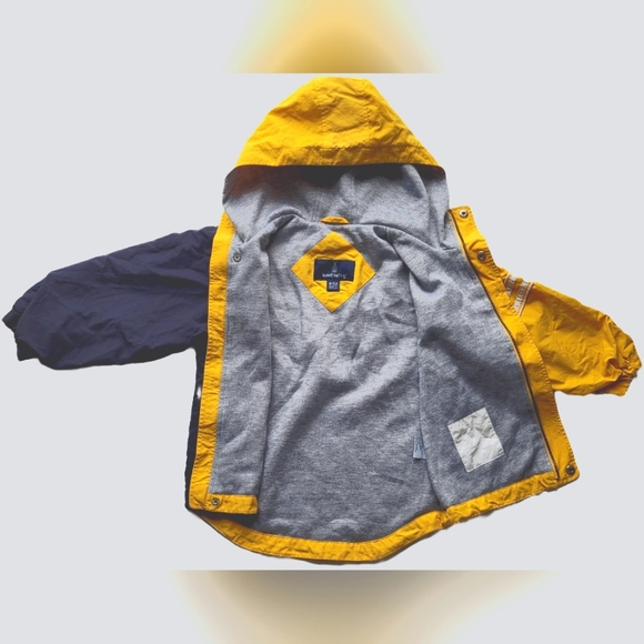 London Fog Jersey Lined Hooded Windbreaker Jacket - Yellow/Blue - M - EUC - Picture 3 of 6